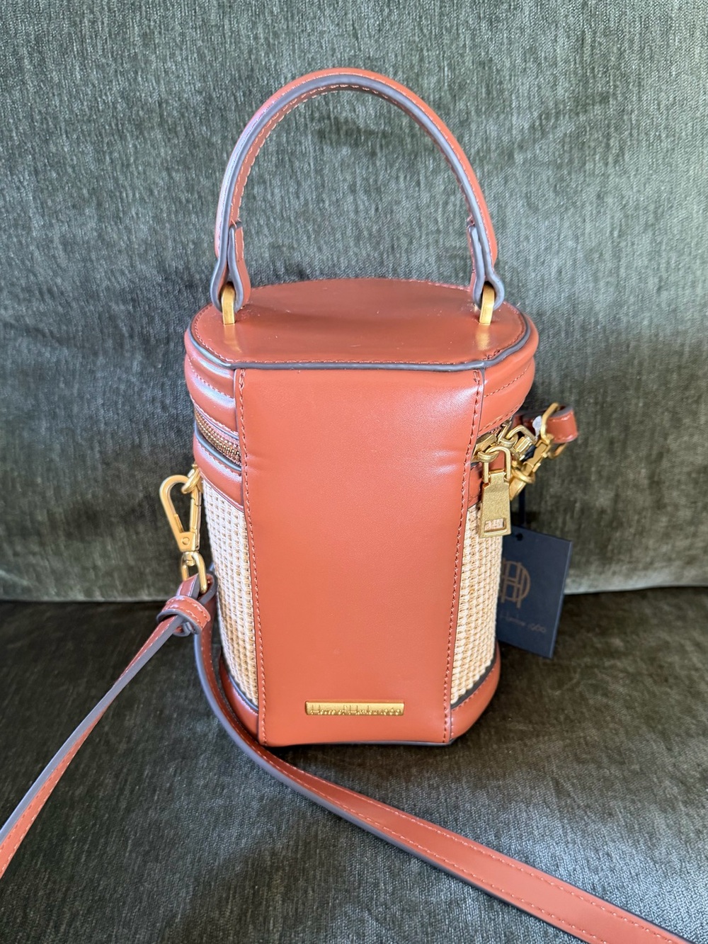 House of Harlow 1960 Tan Woven Cylinder Crossbody - Picture 2 of 3